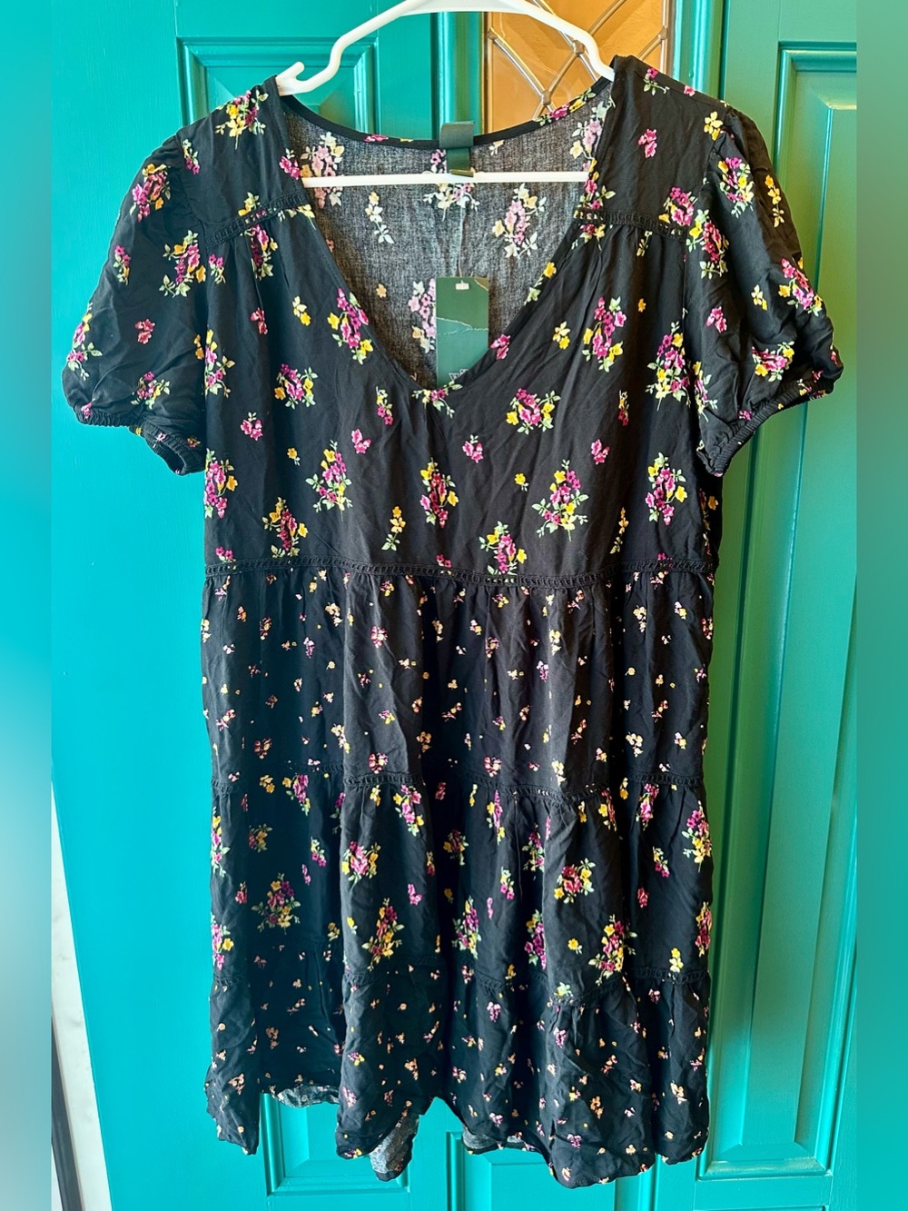 Wild Fable Black Floral V-Neck Dress